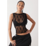 COLLUSION lace flutter one shoulder top in black