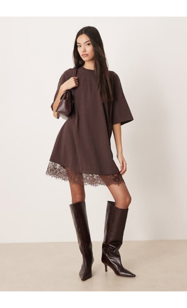 ASOS DESIGN oversized mini dress with lace