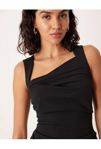 ASOS DESIGN square neck midi dress in black