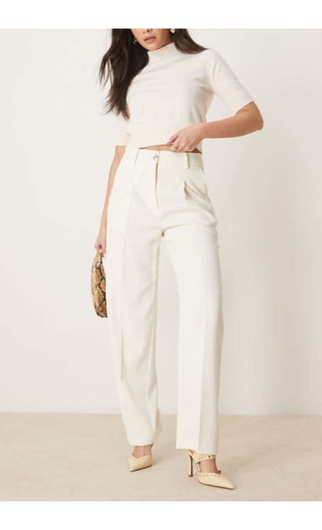ASOS DESIGN straight leg trousers with gold button