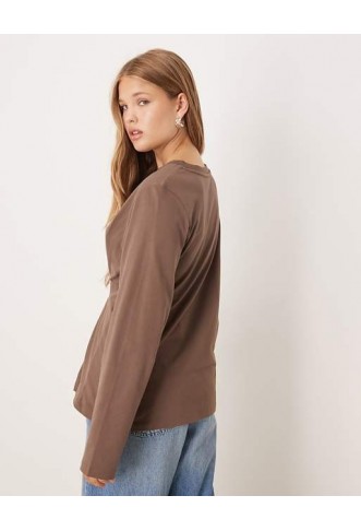 ASOS DESIGN tuck detail long sleeve tee in chocolate