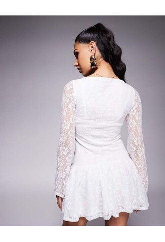 ASOS DESIGN lace flute sleeve mini dress