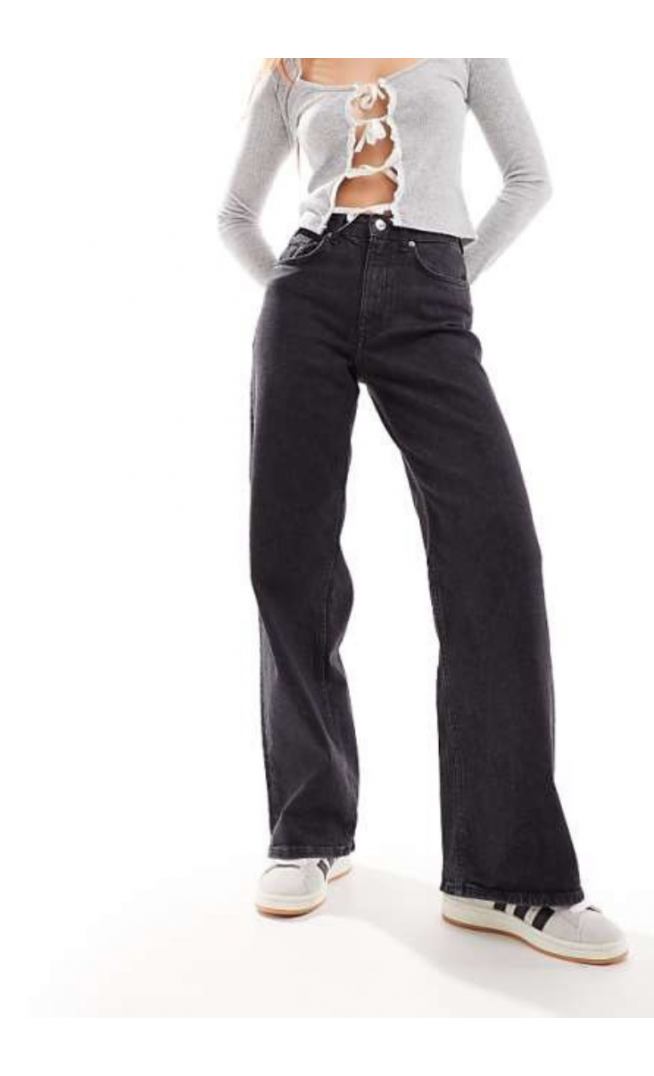 ONLY Juicy high waisted wide leg jeans in washed black