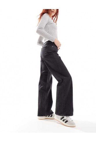 ONLY Juicy high waisted wide leg jeans in washed black