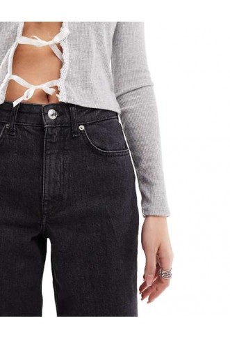 ONLY Juicy high waisted wide leg jeans in washed black