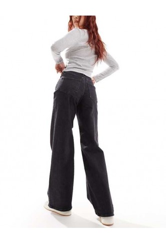 ONLY Juicy high waisted wide leg jeans in washed black