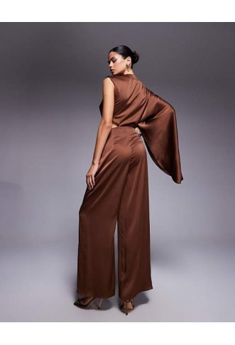 ASOS DESIGN satin one sleeve cut out jumpsuit