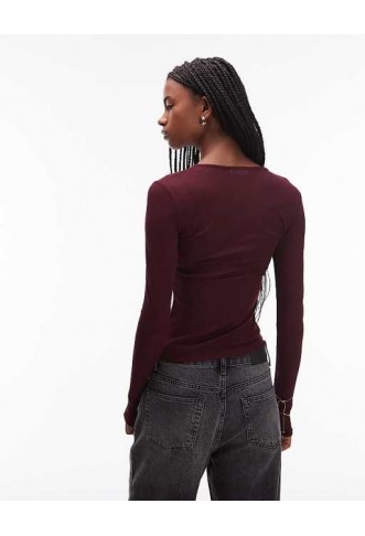 ASOS DESIGN semi sheer longline top in berry