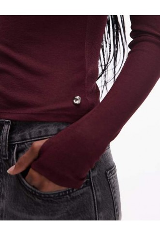 ASOS DESIGN semi sheer longline top in berry