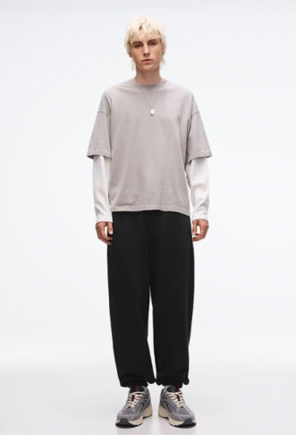 Bershka Plush joggers in black