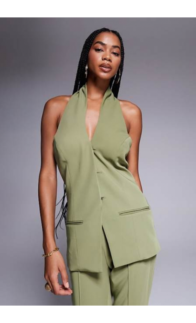 ASOS DESIGN tailored halterneck waistcoat co-ord
