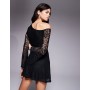 ASOS DESIGN lace off shoulder mini dress in black