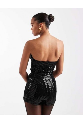 The Frolic exclusive sequin bandeau playsuit in black