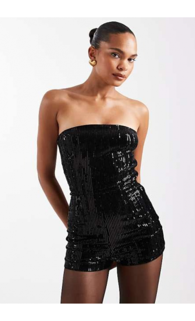 The Frolic exclusive sequin bandeau playsuit in black