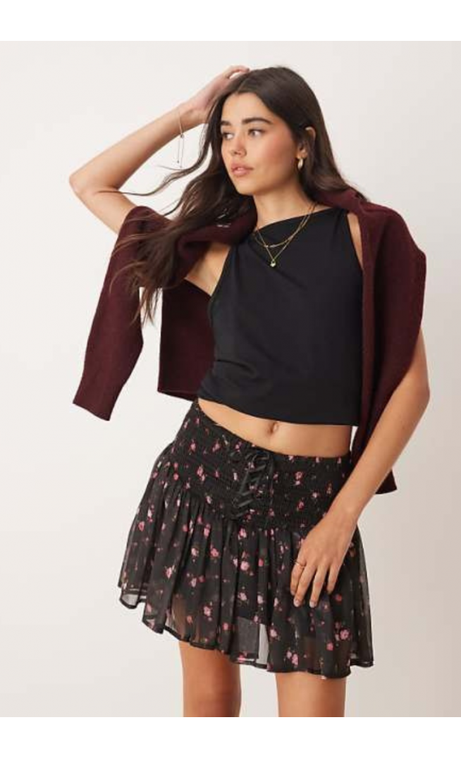 Miss Selfridge ditsy floral shirred waist mini skirt