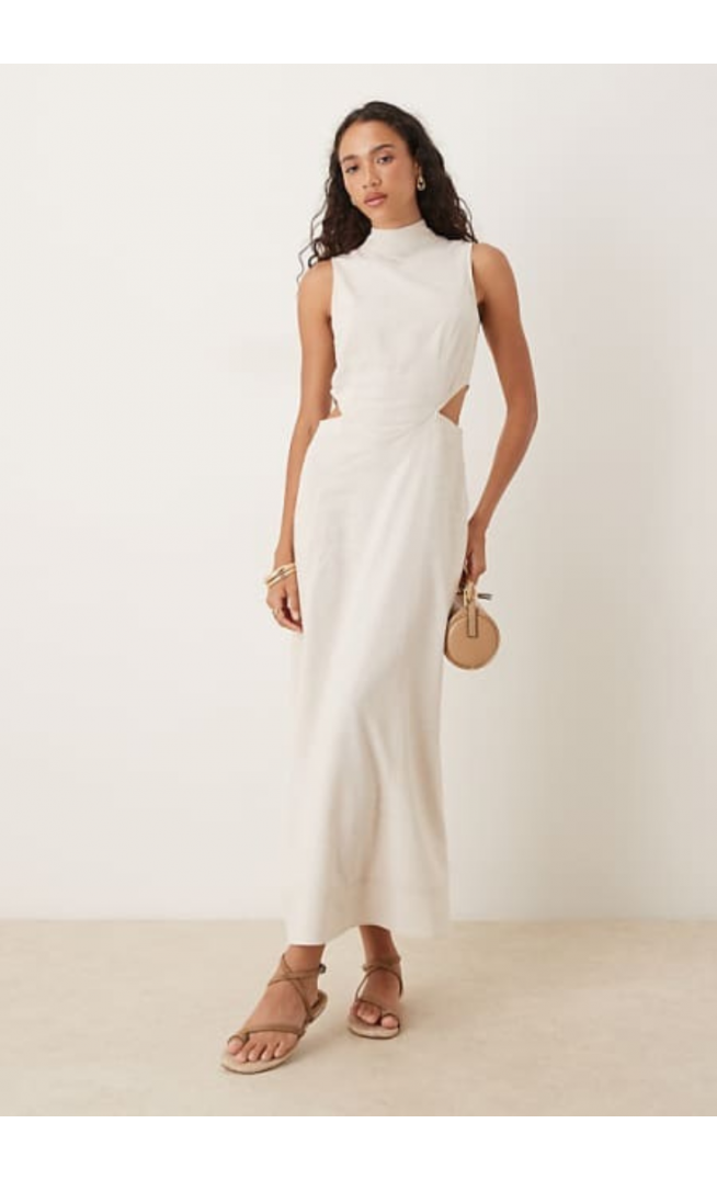 ASOS DESIGN high neck linen midaxi dress