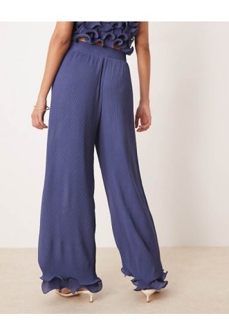 YAS frill trim trouser co-ord in deep blue