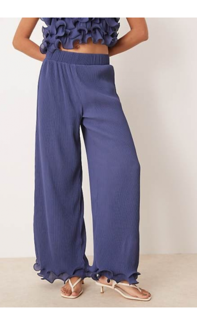 YAS frill trim trouser co-ord in deep blue