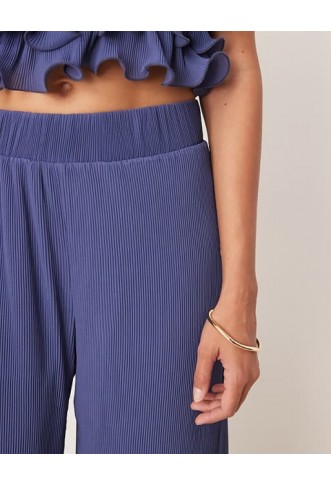 YAS frill trim trouser co-ord in deep blue
