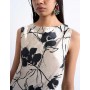 Topshop open back satin midi dress in black white floral