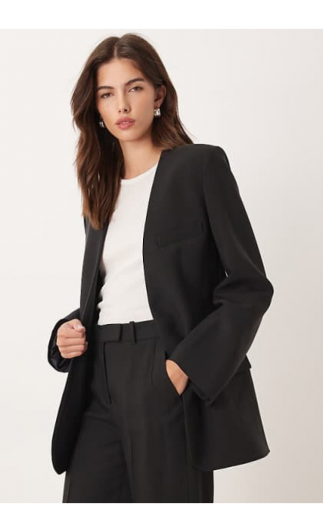 Mango Capsule collarless blazer co-ord in black