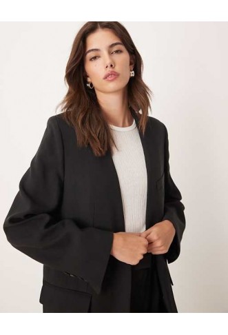 Mango Capsule collarless blazer co-ord in black