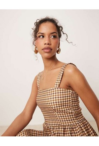 ASOS DESIGN bengaline cami midi dress in brown gingham