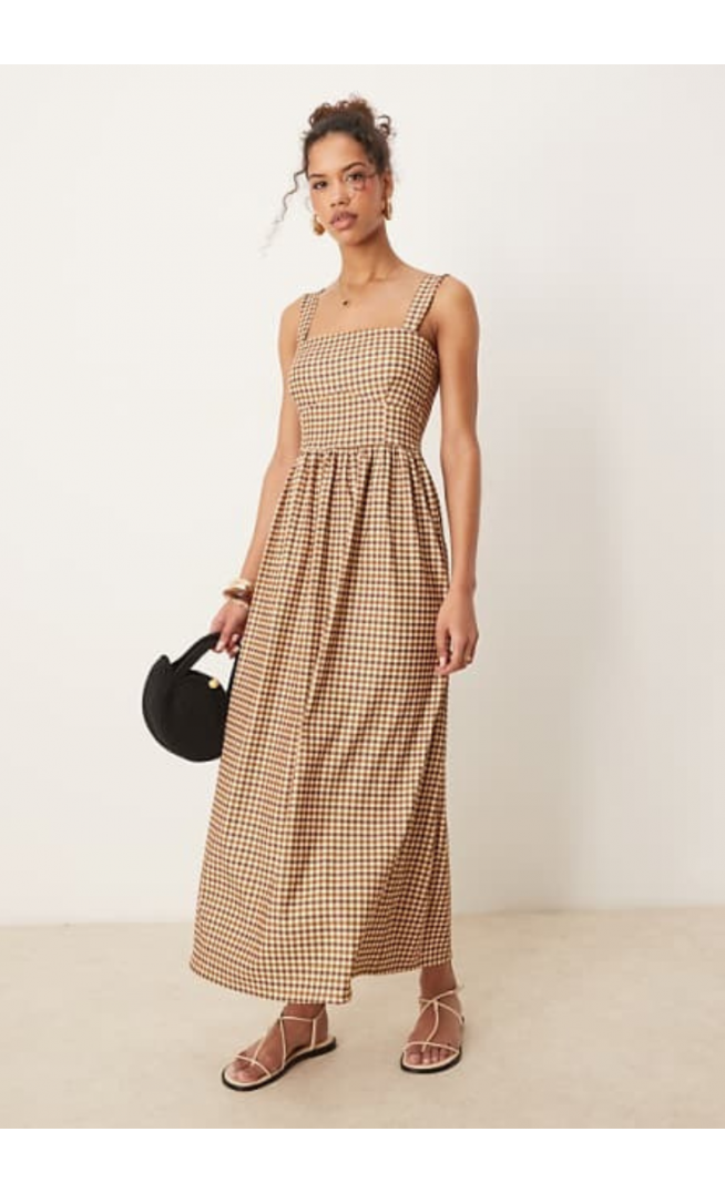 ASOS DESIGN bengaline cami midi dress in brown gingham