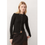 Weekday slim fit button front long sleeve top in black