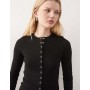 Weekday slim fit button front long sleeve top in black