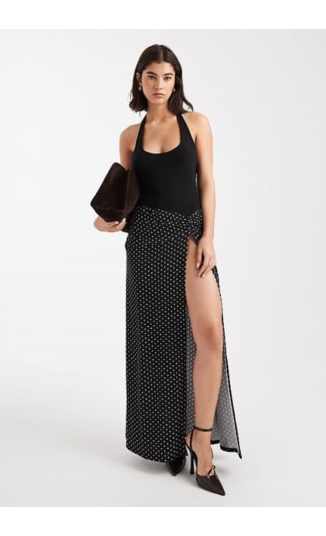Miss Selfridge halter neck maxi dress in polka dot