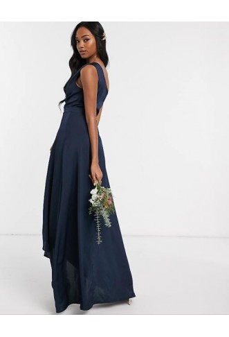 TFNC Bridesmaid one shoulder maxi dress in navy