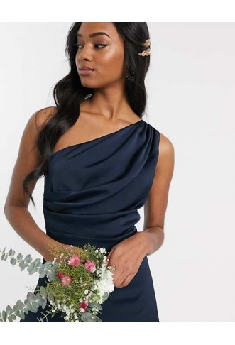 TFNC Bridesmaid one shoulder maxi dress in navy