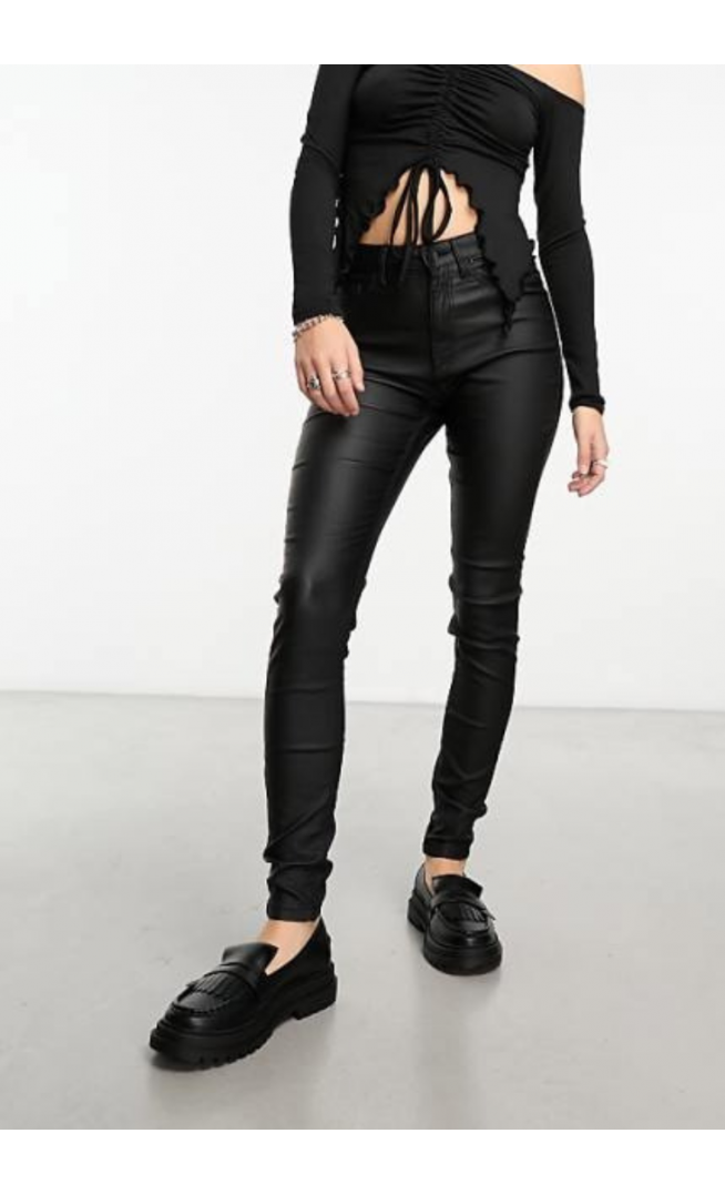 Noisy May Callie coated skinny jeans in black