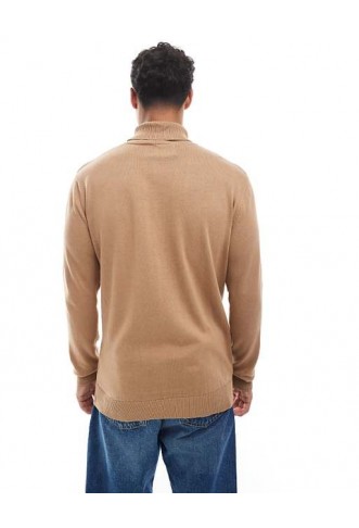 Brave Soul roll neck jumper in tan