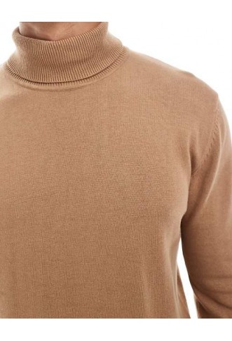 Brave Soul roll neck jumper in tan