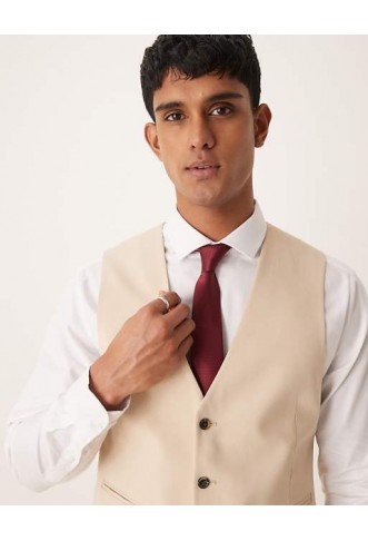 ASOS DESIGN slim suit waistcoat in stone