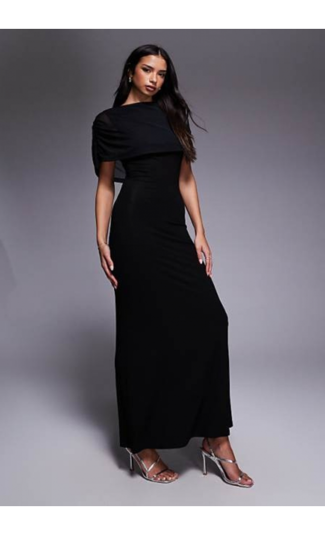 ASOS DESIGN mesh cape detail maxi dress in black