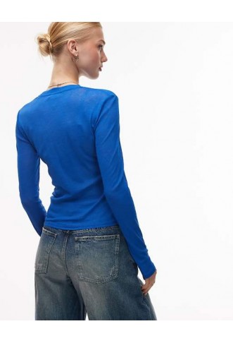 ASOS DESIGN double layer sheer top in cobalt blue
