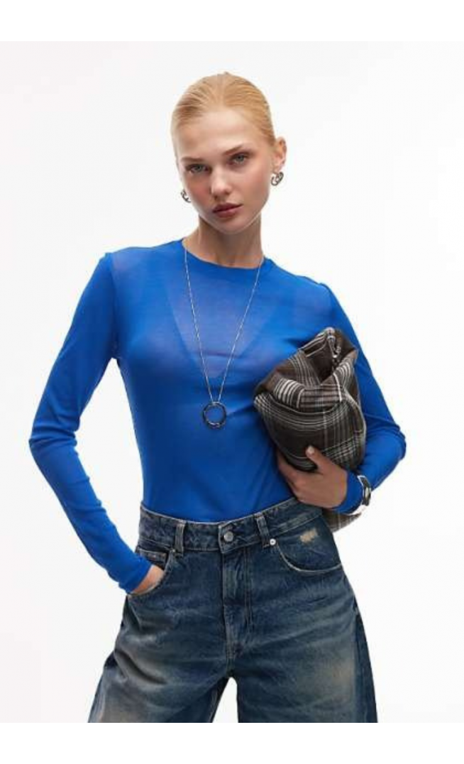 ASOS DESIGN double layer sheer top in cobalt blue