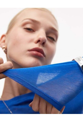 ASOS DESIGN double layer sheer top in cobalt blue