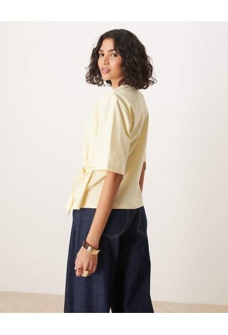 ASOS DESIGN oversized t shirt with tie detail in lemon