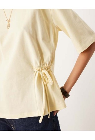 ASOS DESIGN oversized t shirt with tie detail in lemon