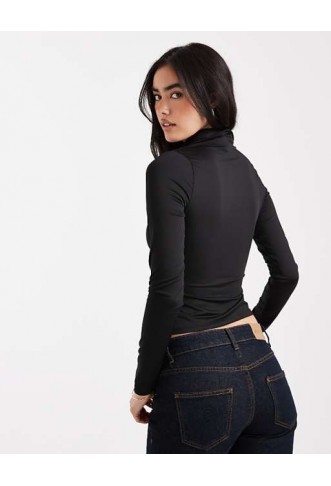 ASOS DESIGN slinky ruched fitted long sleeve shirt