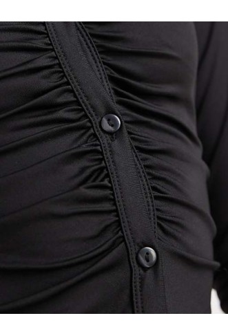 ASOS DESIGN slinky ruched fitted long sleeve shirt