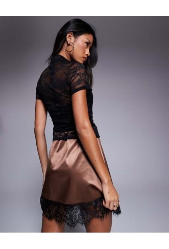 ASOS DESIGN fitted short sleeve lace top with rouleau