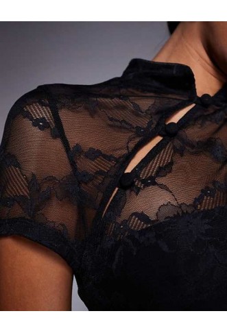 ASOS DESIGN fitted short sleeve lace top with rouleau