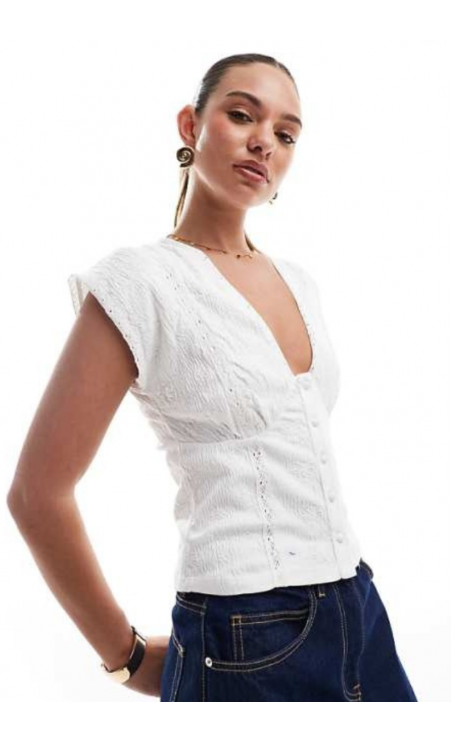 ASOS DESIGN broderie sun top with lace detail in white