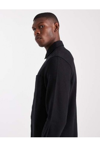 ASOS DESIGN vintage look flannel overshirt in black