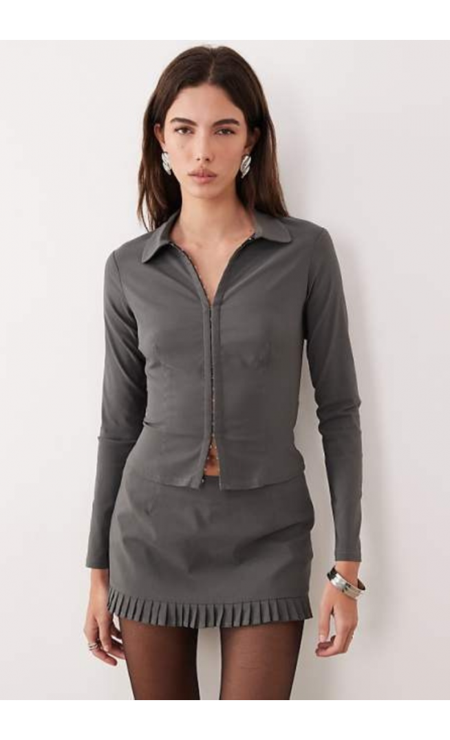 Motel co-ord Alika tailored button up shirt in slate grey